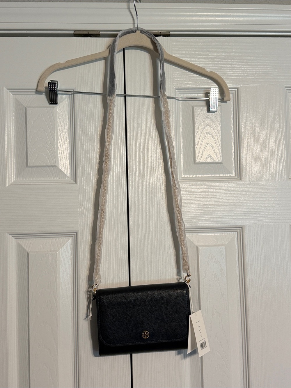 Tory Burch Black Leather Crossbody with Gold Logo